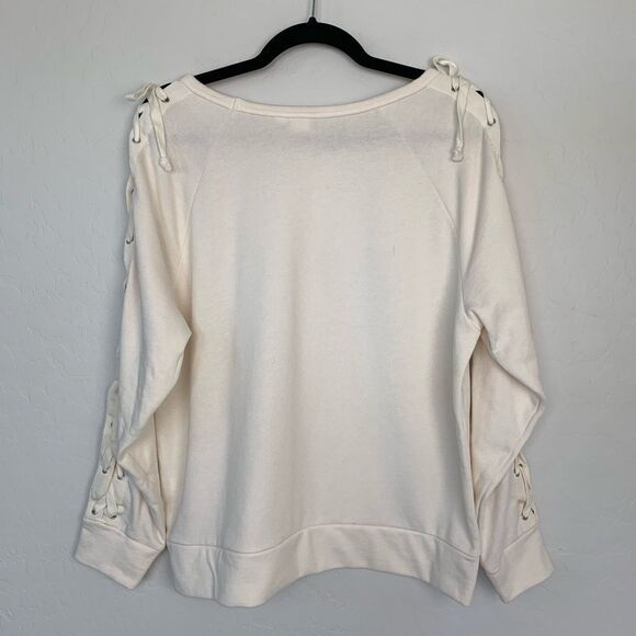 Gap cream slouchy cozy sweatshirt with lace up sleeves size medium - Picture 2 of 5